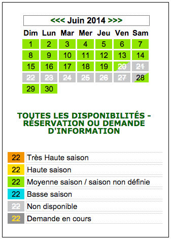 Calendrier rservation 1 mois