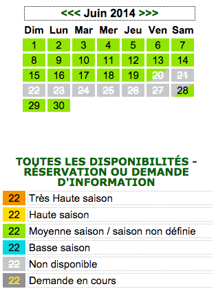 Calendrier rservation 1 mois